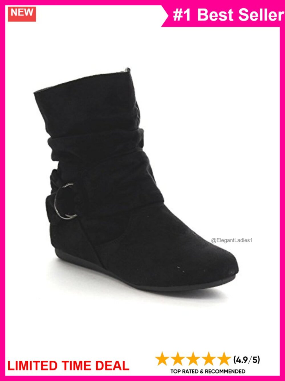 Suede Mid Calf Flat Slouch Boots Side Zipper Winter